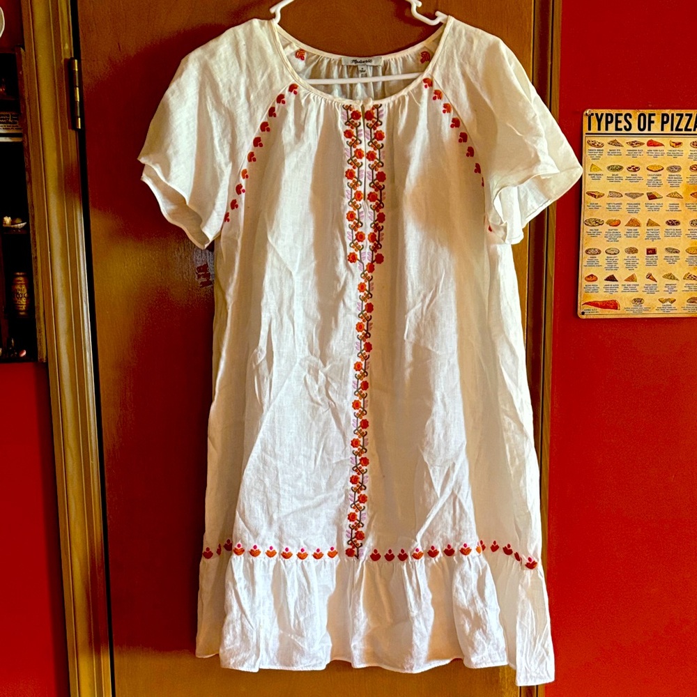 Madewell White 2 piece Dress with rust, purple and green Embroidery